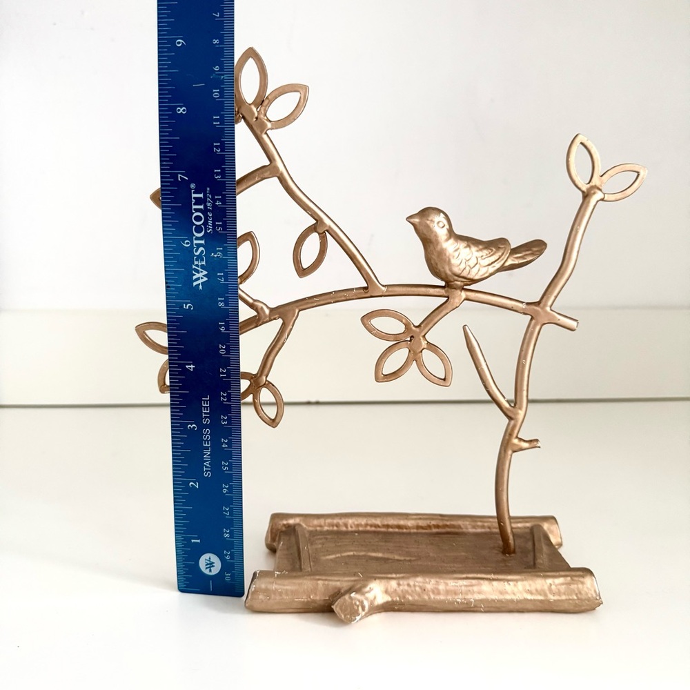 Vintage Shabby Chic Cottage Core Bird on Branch Gold Jewelry Tree Decor - Picture 11 of 15